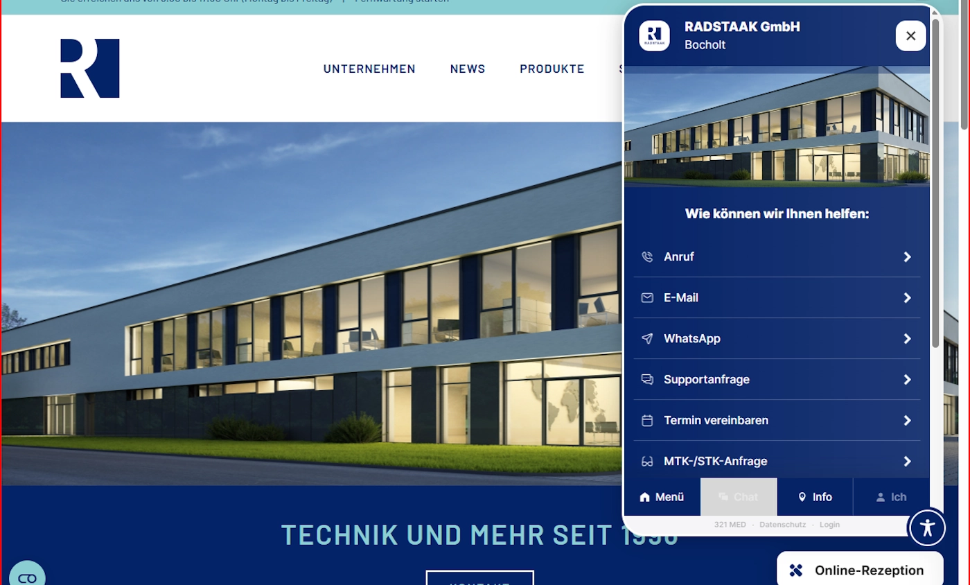 RADSTAAK GmbH setzt auf die Online-Rezeption von 321MED – in individuell angepasster Form